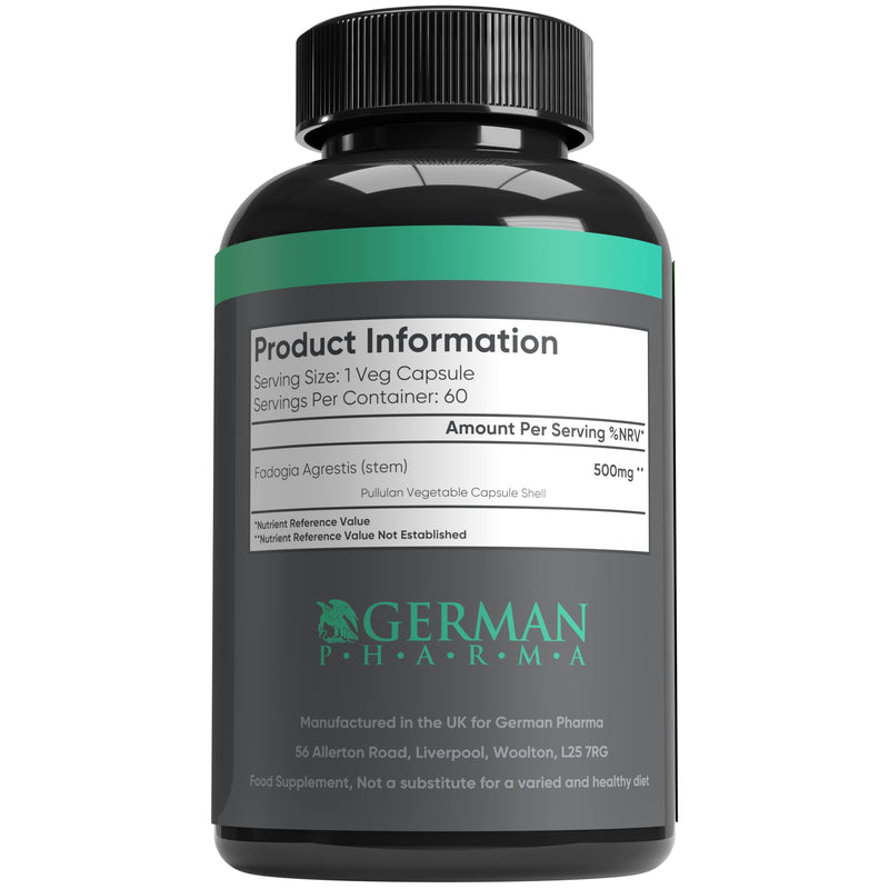 German Pharma Fadogia Agrestis Vegetable Capsules | 60 Capsules, 2 Per Day | 1 Month Supply | Contributes to Normal Testosterone Levels | Accelerates Muscle Building | 100% Vegan | - NewNest Australia