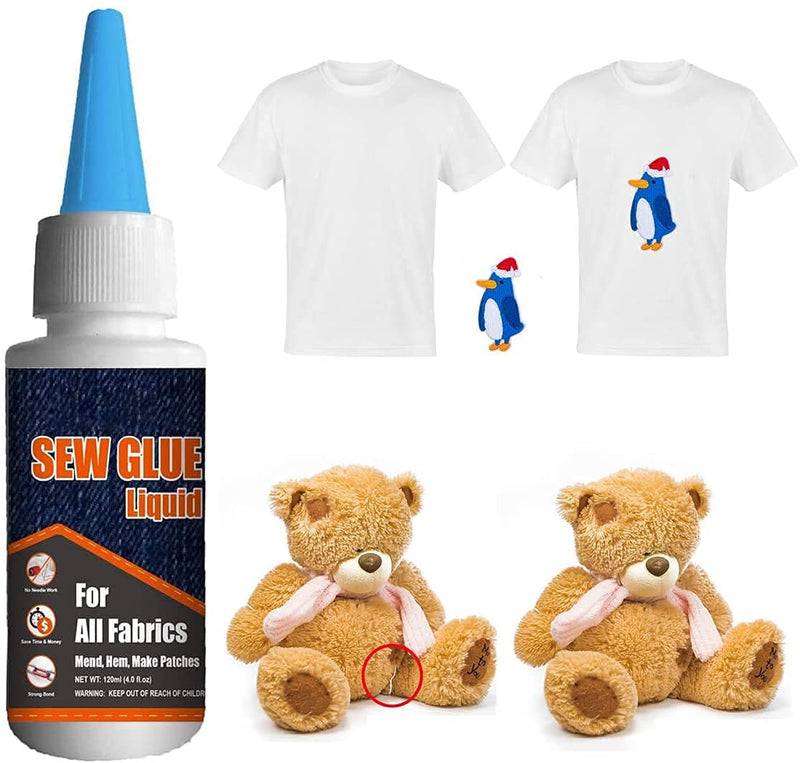 Plextone 1 Min Quick Bonding Fast Dry Sew Glue Liquid Reinforcing Adhesive Speedy Fix for All Fabrics Clothing Cotton Flannel Denim Leather Polyester Doll Repair (60ml) 60ml - NewNest Australia