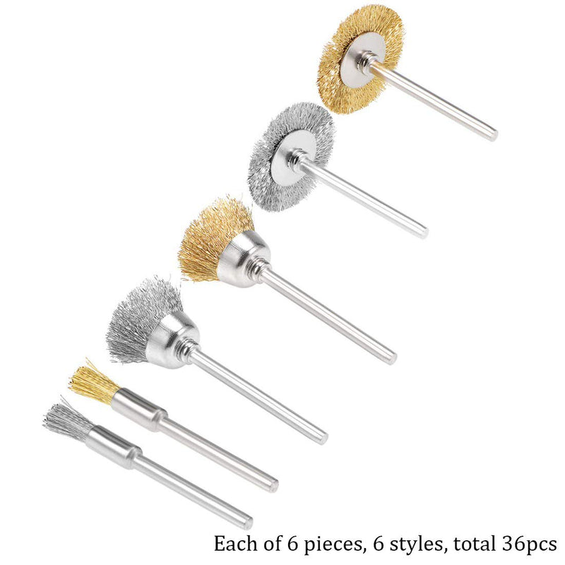 36 Pieces Stainless Steel and Brass Wire Brushes Wheel Cup Pen Brush Set Polishing Attachment Kit for Dremel Grinder Rotary Tools (Silver and Gold) 36Pcs Silver and Gold - NewNest Australia