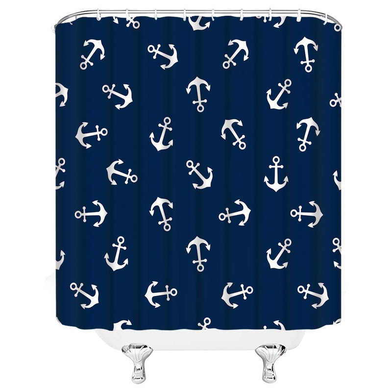 Anchor Pattern Shower Curtain Nautical Theme Navy Blue White Bathroom Curtains Decor Polyester Fabric Quick Drying 70x70 Inches Include Hooks 70*70 INCH - NewNest Australia