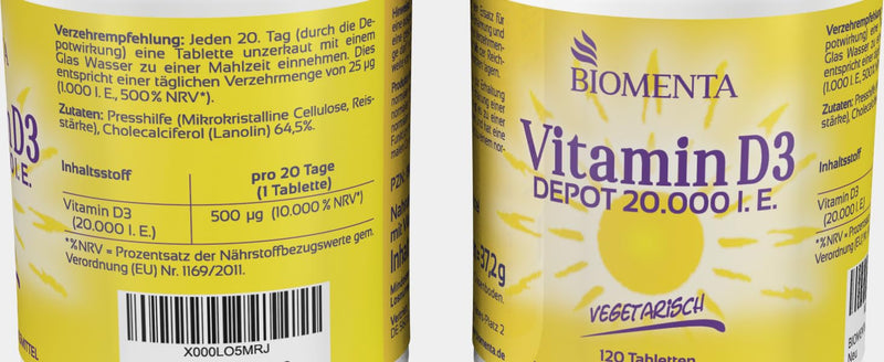 Biomenta Vitamin D3, High Dosage - 20,000 Iu, Vegan Vitamin D3 Tablets With Slow-Release Effect: Take 1 Tablet Of Vitamin D Every 20 Days - Bottle Of 120 Vitamin D3 Tablets (Cholecalciferol) - NewNest Australia