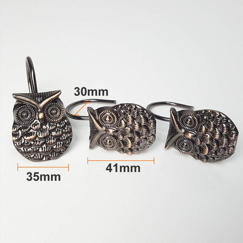 Shower Curtain Rings Hooks Bathroom Home Shower Decorative Rod Rustproof Metal Clips Owl Style (12Set / Pack) Brown - NewNest Australia