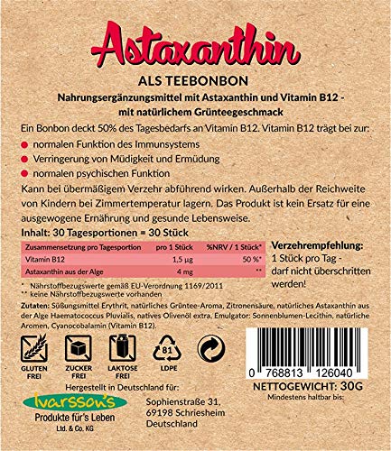Astaxanthin I 90 candies I Ivarssons VitalAstin I 4 mg each of natural astaxanthin I sun protection capsules with vitamin E & vitamin B12 I plant cell protection I natural sun protection - NewNest Australia