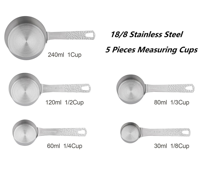 Measuring Cups Set, 18/8 Stainless Steel Measure Cups, Baking Measurement Cups, Kitchen Measuring Cups Set of 5 for Cooking A: Sliver - NewNest Australia