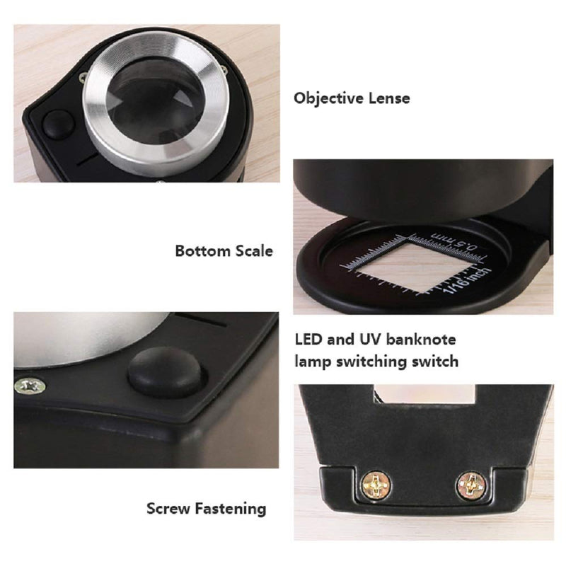 Bysameyee 30X Illuminated Magnifying Glass Jewelers Loupe, 6 Lights Desktop Metal Magnifier Portable Folding Scale Eye Loop for Textile Optical Jewelry Tool Coins Currency Stamps Gems (30X) - NewNest Australia