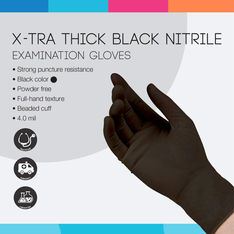 ASAP Black Nitrile Powder Free Examination Gloves, Disposable, 4 mil, Black Small (Pack of 100) - NewNest Australia