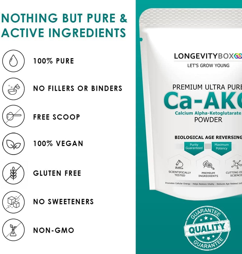 Ultra Pure Ca-AKG Supplement Powder - 30 Grams x 60 Days Supply - Certified 99% Pure Calcium Alpha-Ketoglutarate for Energy, Vitality, Mental Focus, Clarity & DNA Structure - Pre-Workout Supplement 30g - NewNest Australia
