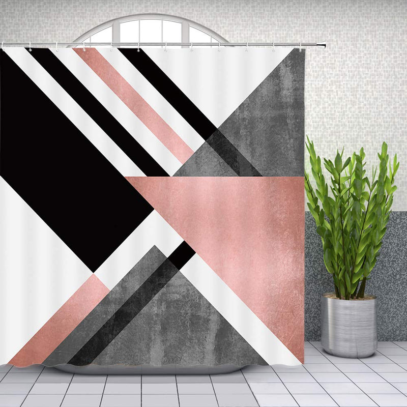 AMFD Geometric Shower Curtain Abstract Triangle Striped Pattern Fashion Pink White Gray Black Bathroom Curtains Decor Polyester Fabric Waterproof 70 X 70 Inches Include Hooks Al-2474 70" X 70" - NewNest Australia