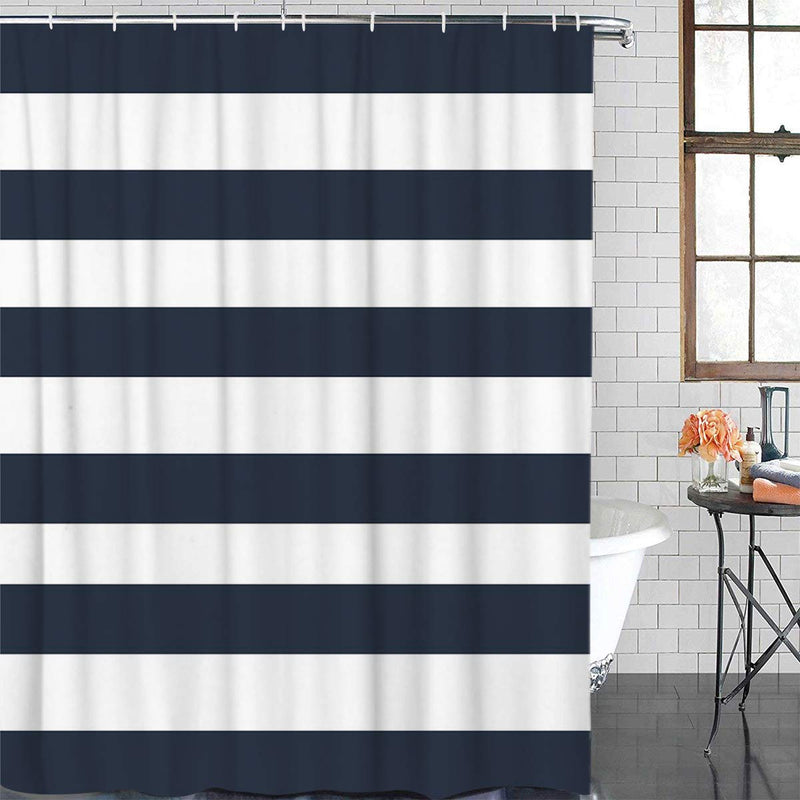 Fabric Shower Curtain: Nautical Stripe Design (Navy and White) 70" W x 72" L 70x72 - NewNest Australia