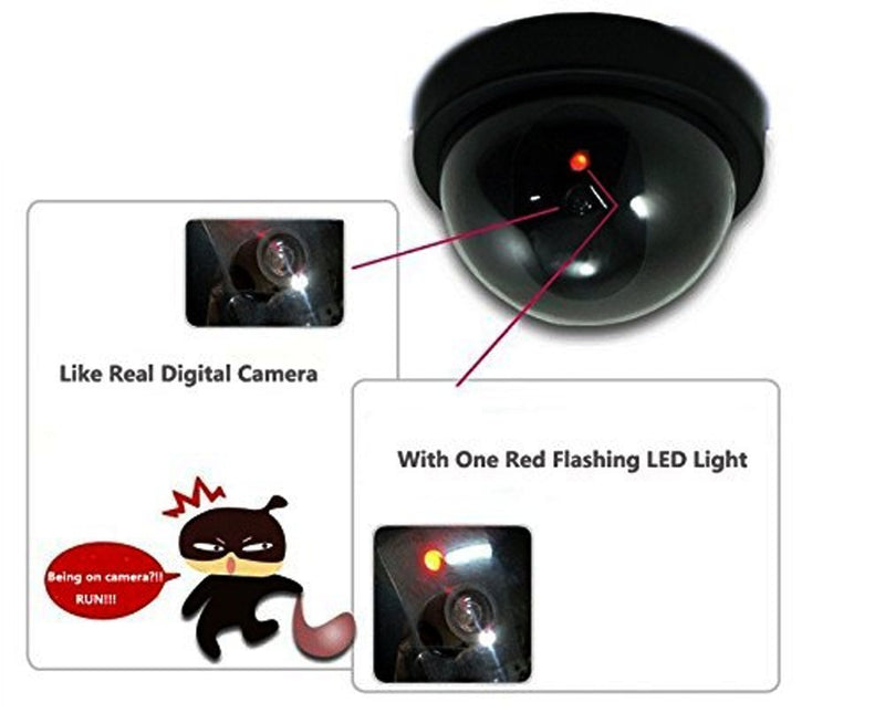 WALI Dummy Fake Security CCTV Dome Camera with Flashing Red LED Light With Security Alert Sticker Decals (SD-1), Black 1 Pack - NewNest Australia