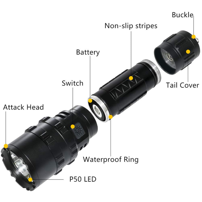 Tactical Flashlight JT10 1200 Lumen Black LED Light with Offset Rail Mount, Rechargeable Batteries and 2 Modes Pressure Switch Included,Outdoor Hunting - NewNest Australia