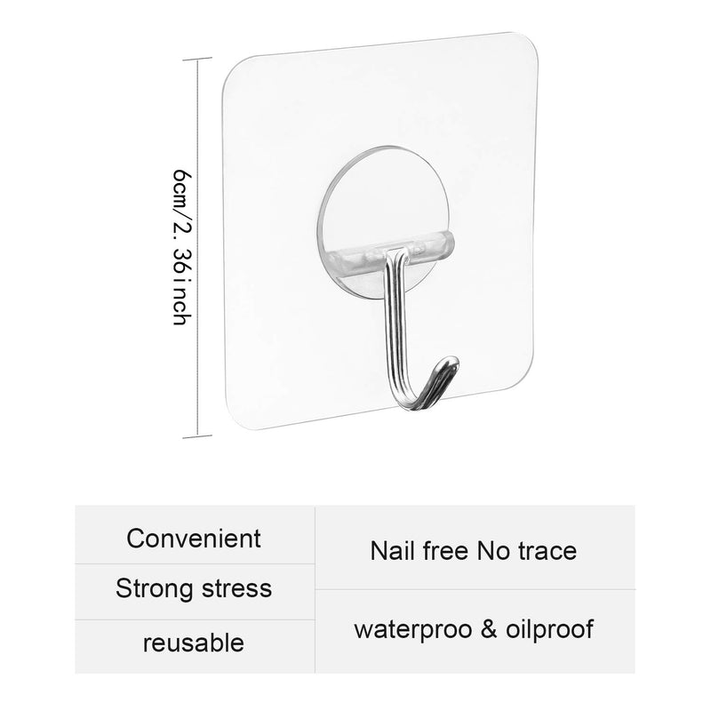 NewNest Australia - 30 Packs Adhesive Hooks Wall Hooks Strong Adhesive Hooks 30 lbs/ 15 kg Seamless Transparent Hooks for Towel Loofah Bathrobe Coats Ceiling Hanger, Waterproof Hooks 