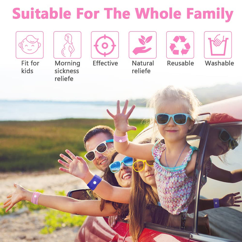 ACWOO Motion Sickness Wristbands, 2 Pairs Natural Sickness Bands for Kids & Adults, Anti-Nausea Wristbands for Car Sea Sickness, Relief Wristbans for Sea Flying Travel (Pink+Blue) 2 Pairs（pink+blue） - NewNest Australia