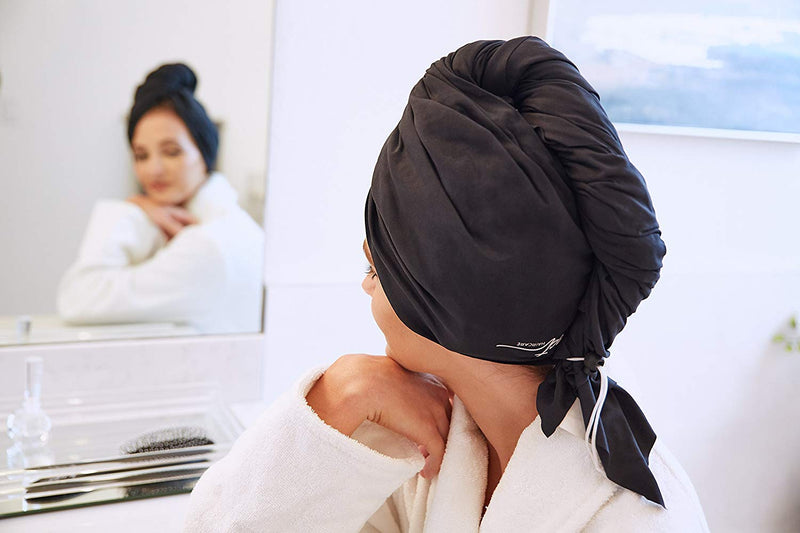 NewNest Australia - Ultra-Fine Microfiber Hair Towel Wrap - The Perfect Haircare - Anti-frizz Fast Drying Turban with Wet/Dry Brush Black 