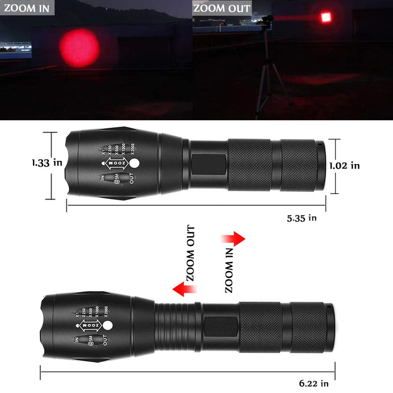 Tactical Red LED Flashlight Single Mode Hunting Handheld Flashlight with Zoomable and Waterproof for Astronomy Night Observation etc. - NewNest Australia