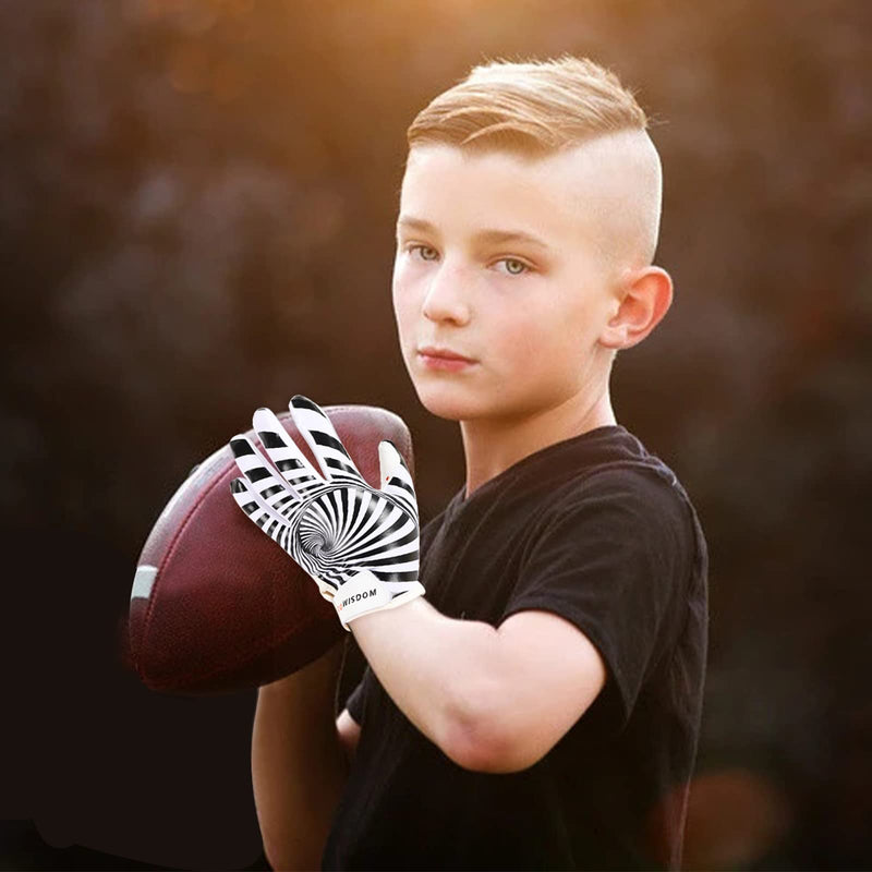 GOWISDOM Youth Football Gloves, Sports Kids Football Receiver Gloves, Youth Silicone Grip Football Gloves with Super Stick white M/L(6-6.5 inch) - NewNest Australia
