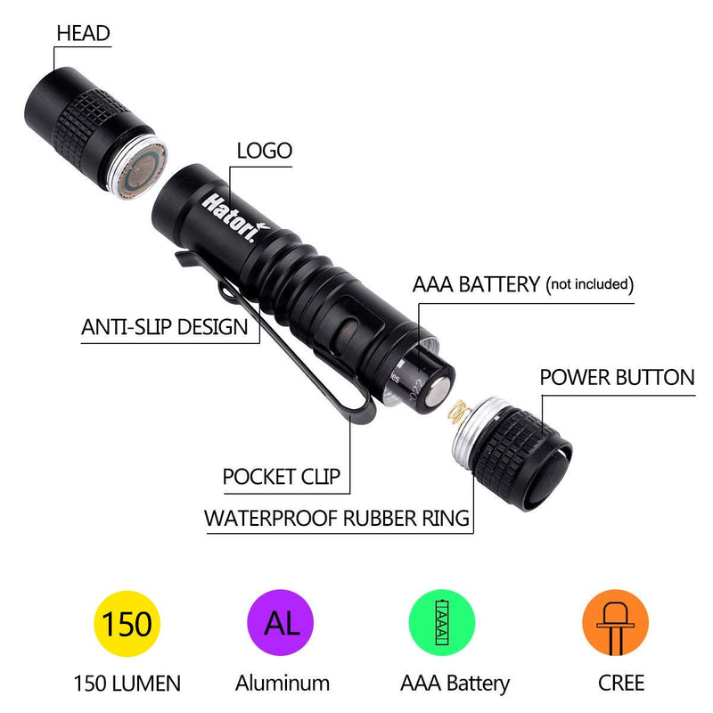 Hatori Super Small Mini LED Flashlight Battery-Powered Handheld Pen Light Tactical Pocket Torch with High Lumens for Camping, Outdoor, Emergency, Everyday Flashlights, 3.55 Inch - NewNest Australia