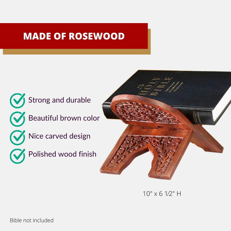 NewNest Australia - Christian Brands Catholic Carved Rosewood 10 Inch Collapsible Bible Display Stand 