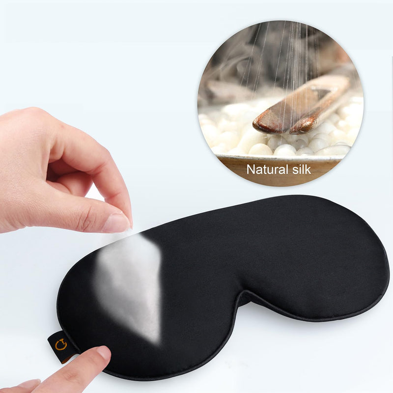 Silk Sleep Mask, Eye Mask, Gritin Light-Blackout Design Ultra Soft & Comfortable 100% Natural Silk Sleeping Mask Eye Blinder with Adjustable Strap and Ear Plug for Men, Women and Kids Black - NewNest Australia