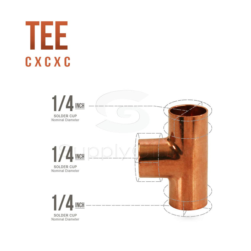 Supply Giant DDUF0014-5 Tee Copper Fittings With Sweat Ends, 1/4 - NewNest Australia