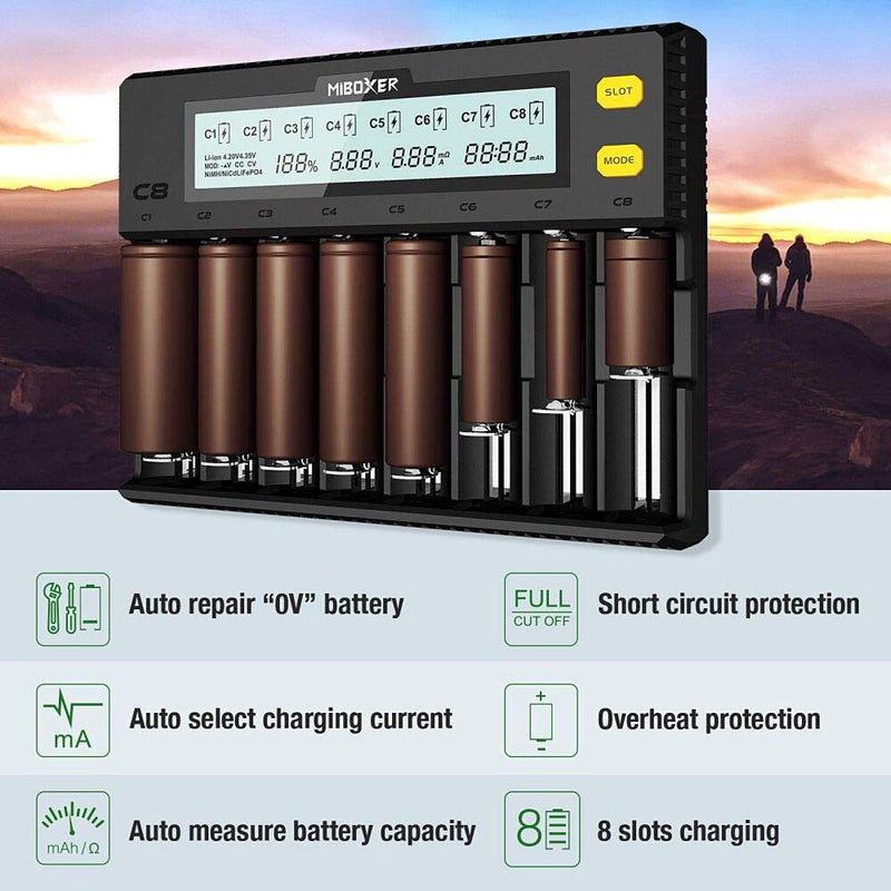 18650 Battery Charger,MiBOXER 8-Bay Smart Charger with Automatic LCD Display,Fast Charge Rechargeable Li-ion LiFePO4 Ni-MH Ni-Cd AA AAA C 21700 26650 13650 16340 18350 18700 RCR123 - NewNest Australia