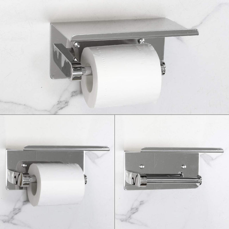 NANA kimzcn Bathroom Toilet Paper Holder with Shelf, Polished Stainless Steel Roll Toilet Tissue Holder Dual Wall Mounted for Mobile Phone Storage D69042C - NewNest Australia