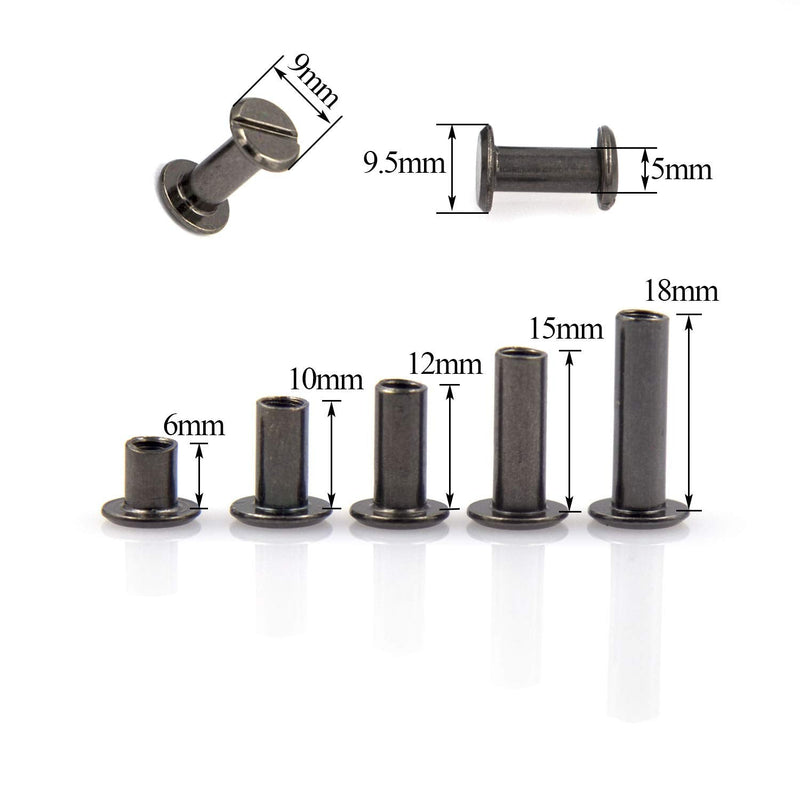 90 Sets Black Metal Chicago Binding Screws Assorted Kit Nail Rivet Chicago Button DIY Leather Decoration Bookbinding Round Flat Head Stud Screw(6/10/12/15/18-18pcs) Gun Metal-6,10,12,15,18x18 - NewNest Australia