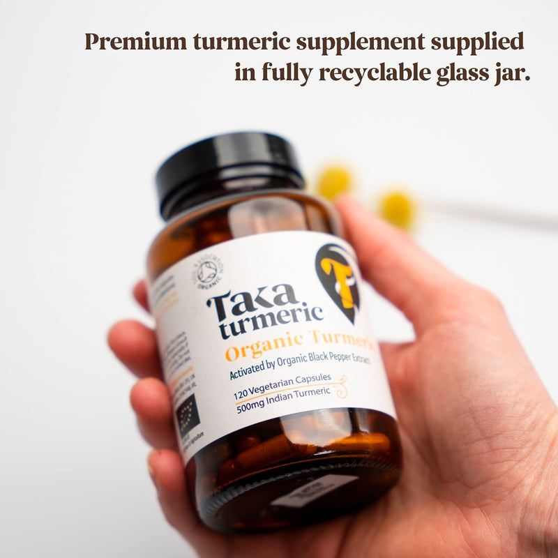 Taka Turmeric Organic Turmeric with Black Pepper Extract - 120 Vegan Capsules, 500mg Pure Indian Turmeric Powder with Natural Curcumin Content, Enhanced Absorption from Piperine, Independently Tested - NewNest Australia
