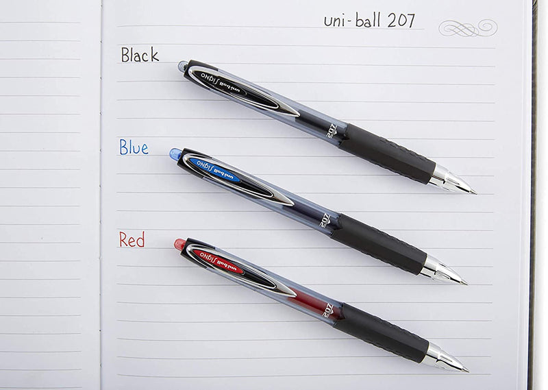 Uniball Signo 207 Retractable Gel Pens - Medium Point - 6 Black with 6 Blue Ink Pens (Total of 12 Pens) - NewNest Australia