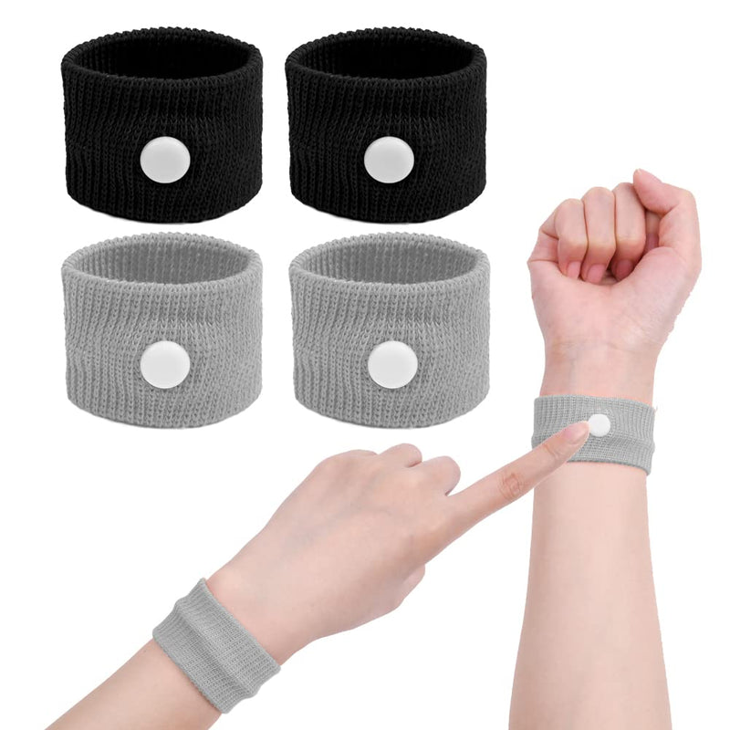 Acwoo Acupressure Bracelet, 2 Pairs Acupressure Band, Anti-Nausea Wristbands For Adults And Children, Acupressure Bracelets For Pregnancy Nausea, Sea Sickness, Travel Nausea (Black + Silver Grey) - NewNest Australia