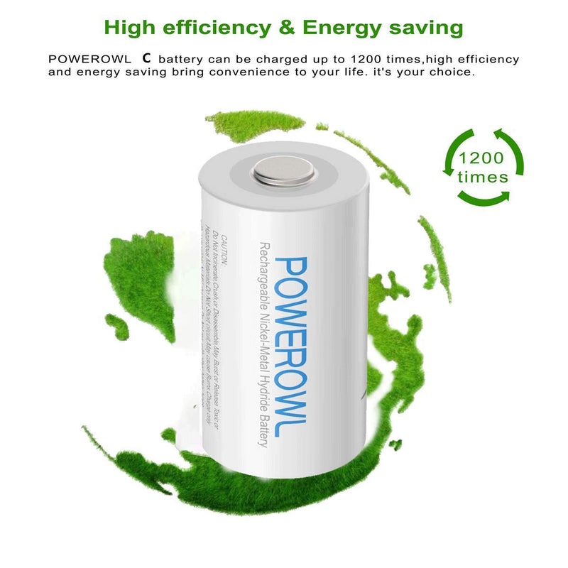 POWEROWL Rechargeable C Batteries Nickle Metal Hydride 5000mah Low Self Discharge NiMH C-Cell Battery (4 Pack) 4pack - NewNest Australia