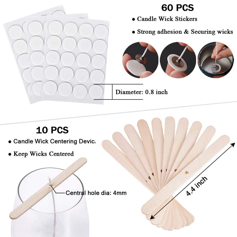 Bulk Candle Wicks 100 Pcs with 60Pcs Candle Wick Stickers and 10 Pcs Wooden Candle Wick Centering Device for Soy Beeswax Candle Making（4inch） 4 inch - NewNest Australia