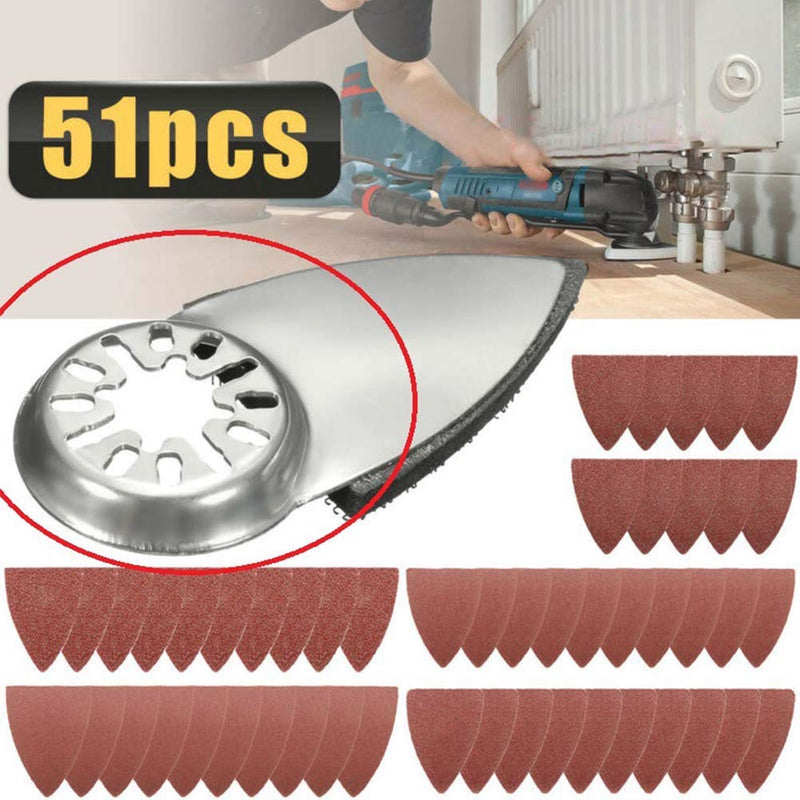 Finger Oscillating Multi Tool, Triangle Sanding Pads with 60/80/100/120/240 Sandpaper and Finger Sanding Pad Hook Accessories Kits for Craftsman 51pcs/set - NewNest Australia