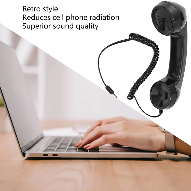 Retro 3.5mm Telephone Handset, Multifunctional Radiation-free Handheld Telephone Receiver, One-touch Operation for Mobile Phone Computer (Black) Black - NewNest Australia