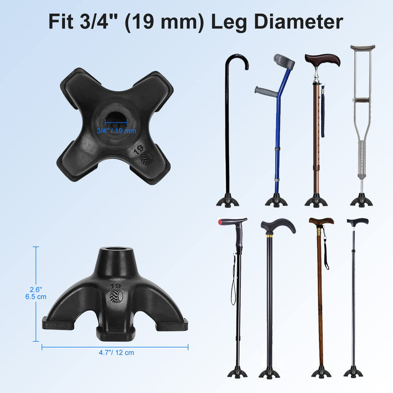 supregear Rubber Cane Tip with 4 Prong, 19 mm Quad Rubber Cane Tip Replacement Non-Slip Self Standing Cane Foot for Walking Cane Crutch Folding Cane Accessory, 1 Pack - NewNest Australia