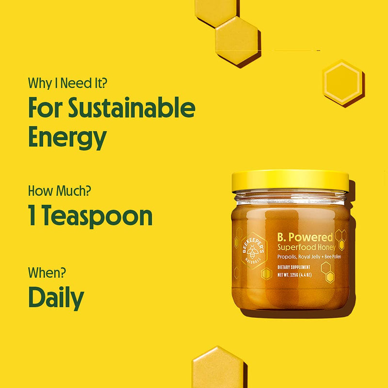 BEEKEEPER'S NATURALS B.Powered - Fuel Your Body & Mind, Helps with Immune Support, Mental Clarity, Enhanced Energy & Athletic performance - Propolis, Royal Jelly, Bee Pollen, Honey (4.4 oz) 4.4 Oz - NewNest Australia