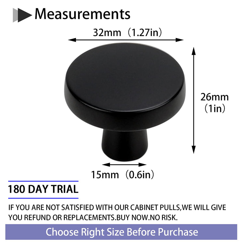 homdiy 5 Pack Matte Black Cabinet Knobs Round Black Knobs - 1.27 Inch Mushroom Kitchen Cabinet Knobs Solid Black Knobs for Kitchen Cabients, Dresser Drawers - NewNest Australia