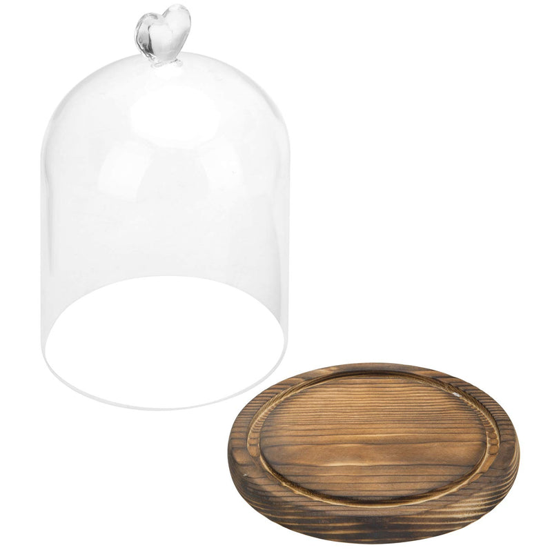 NewNest Australia - MyGift Clear Glass Cloche Bell Jar Display Case with Heart Top Handle & Dark Brown Wooden Base 