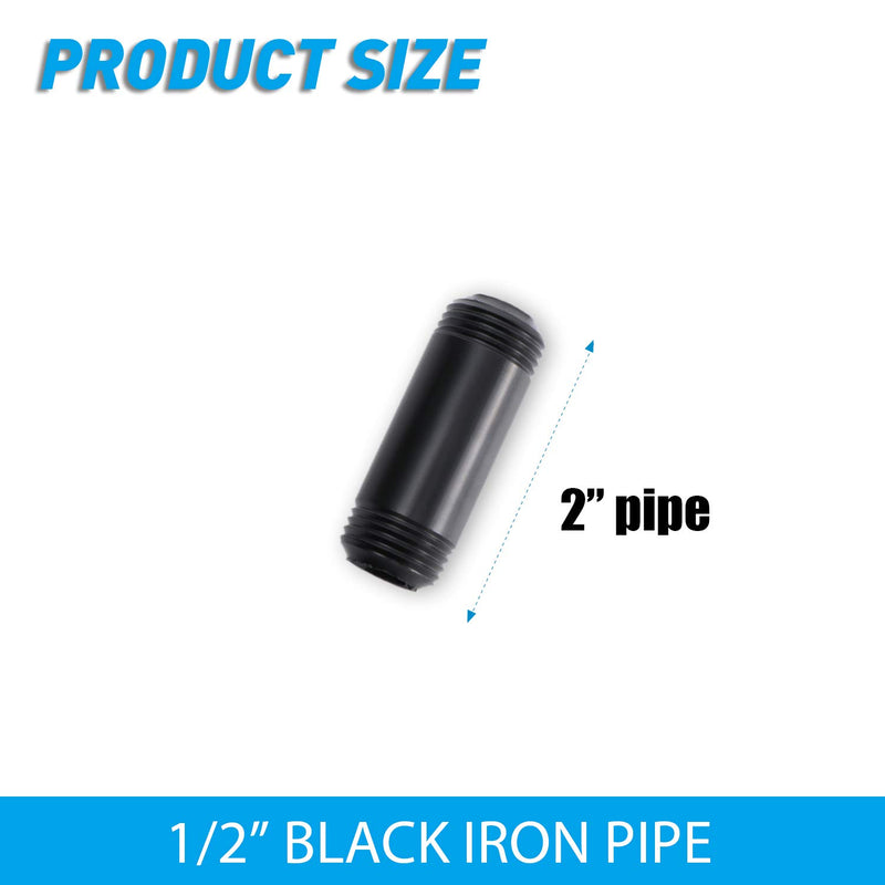 1/2" x 2" Black Painted Iron Pipe, Home TZH 10 Pack Black Paint Finish Threaded Metal Pipe Nipple for DIY Project/Furniture/Shelving Decoration (10, 2") 2 Inch - NewNest Australia