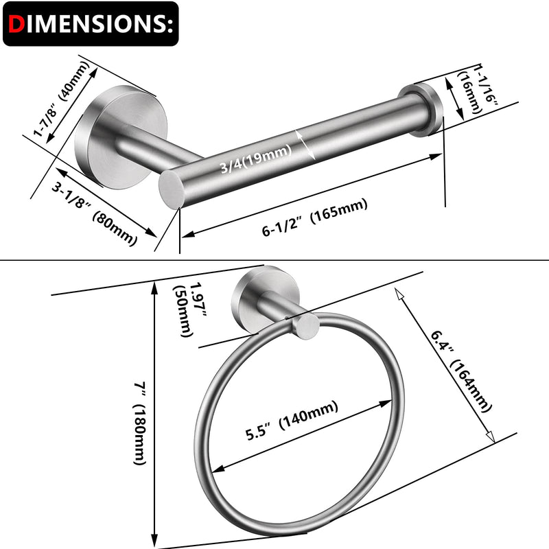 Brushed Nickel Toilet Paper Holder and Hand Towel Ring Set 2 Pieces Bathroom Hardware Accessories Set SUS 304 Stainless Steel Heavy Duty Wall Mounted Bathroom Holder Brushed Nickel - NewNest Australia