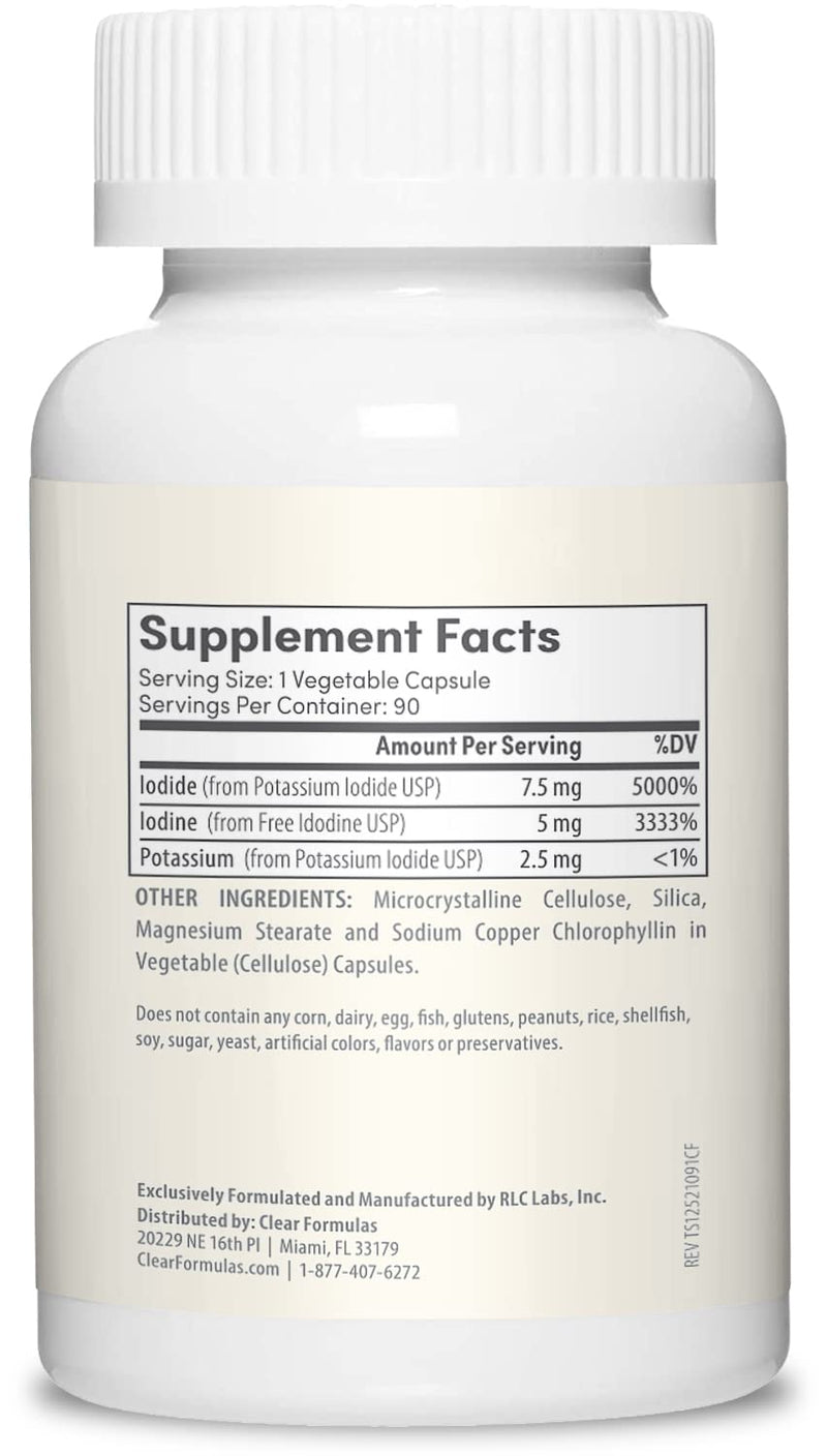 ClearFormulas Iodine 12.5 mg, High Potency Iodine and Iodide Supplement to Support Thyroid Health and Hormone Balance, 90 Capsules (90 Servings) - NewNest Australia