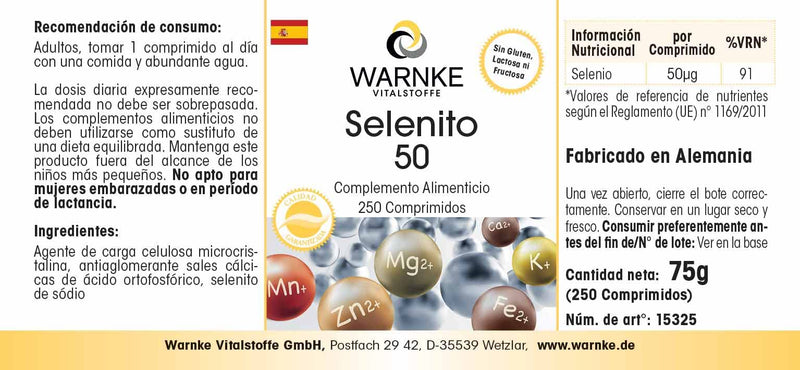 Selenium tablets - 50µg selenium per tablet - vegan - made from sodium selenite - yeast-free - 250 tablets - large pack | Warnke vital substances - NewNest Australia