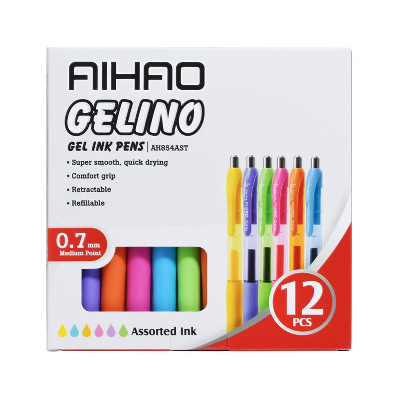 AIHAO Colorful Gel Ink Pens, Medium Point, 0.7mm, 12Pack, Retractable Gel Pen With Comfortable Grip, Assorted Ink, Quick Dry Ink Pen Multicolor - NewNest Australia