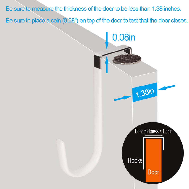 6 Pack Over The Door Hooks, Peasulin Over The Door Hangers Hooks, Soft Rubber Surface Prevents Scratches, White Door Hooks for Bathroom, Living Room, Kitchen Hanging Clothes, Towels, Shoe Bag, Hats - NewNest Australia