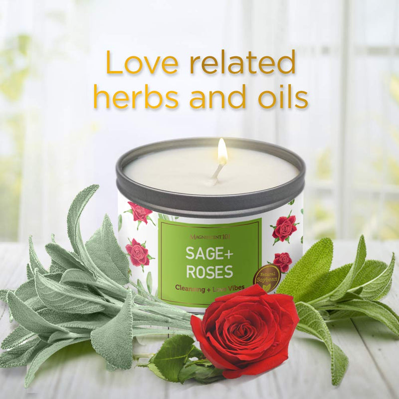 MAGNIFICENT 101 SAGE + Roses Aromatherapy Candle for House Energy Cleansing, Banishes Negative Energy I Purification and Chakra Healing - Natural Soy Wax Tin Candle for Aromatherapy 6oz Sage+ Roses - NewNest Australia