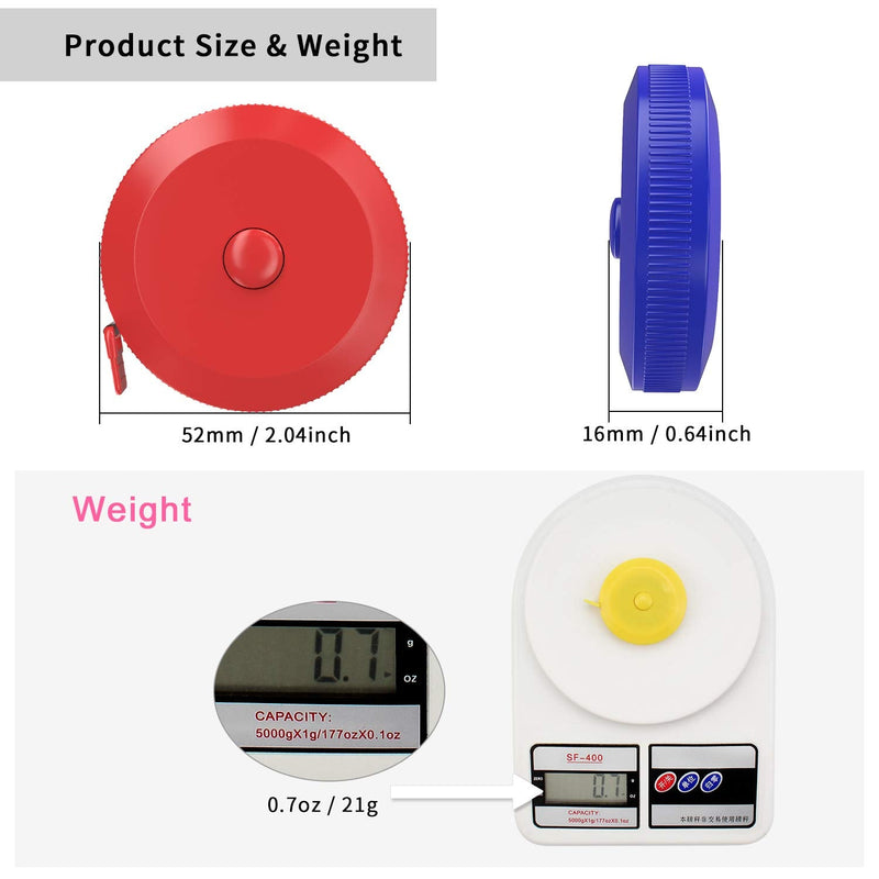 DiCUNO 60-Inch 1.5 Meter Soft and Retractable Tape Body Tailor Sewing Craft Cloth Dieting Measuring Tape (10 Colors Package) 10 Colors - NewNest Australia