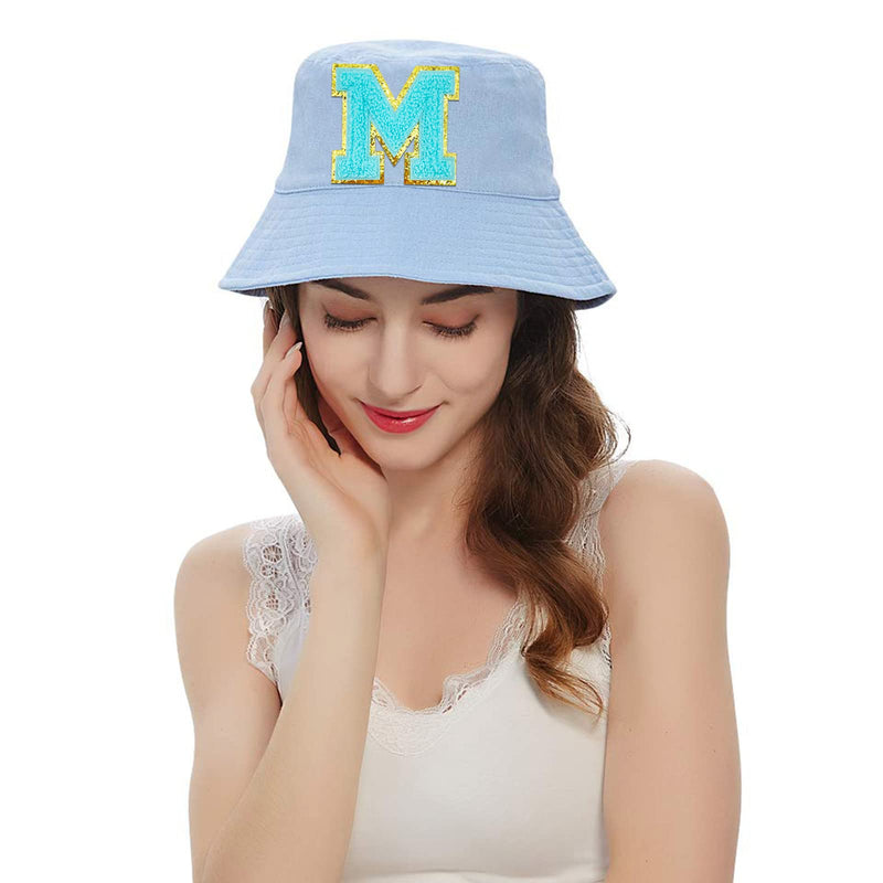 Jongdari Letter Patches Varsity Chenille Iron on Letters Patchs for Clothing English Letter A-Z with Gold Glitters Border, 26pcs Blue - NewNest Australia