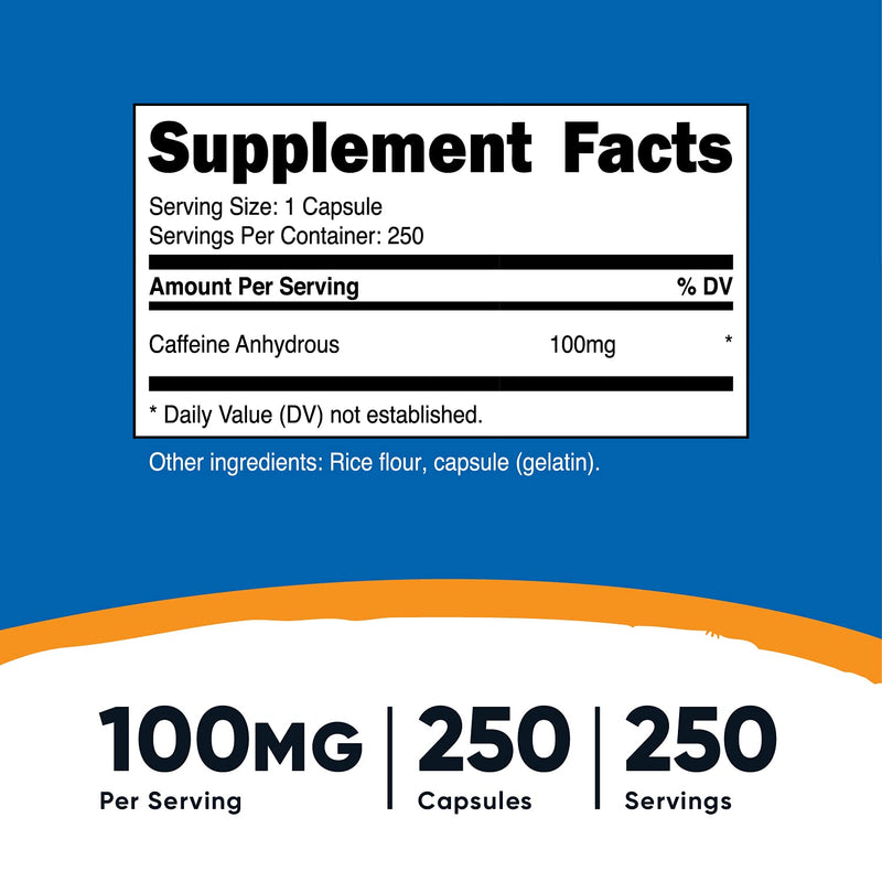 Nutricost Caffeine Pills 100mg Per Serving, 250 Capsules 250 Count (Pack of 1) - NewNest Australia