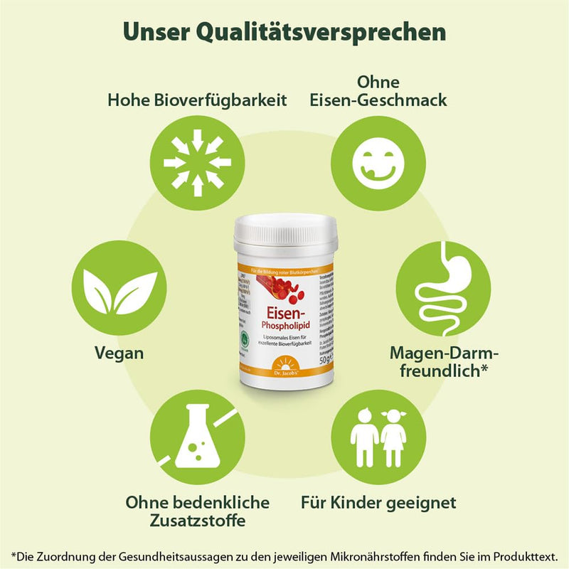 Dr. Jacob's iron phospholipid can 50 g I for blood formation¹, concentration² and less fatigue³ I Liposomal I No iron taste I Also for small children I 100 portions - NewNest Australia
