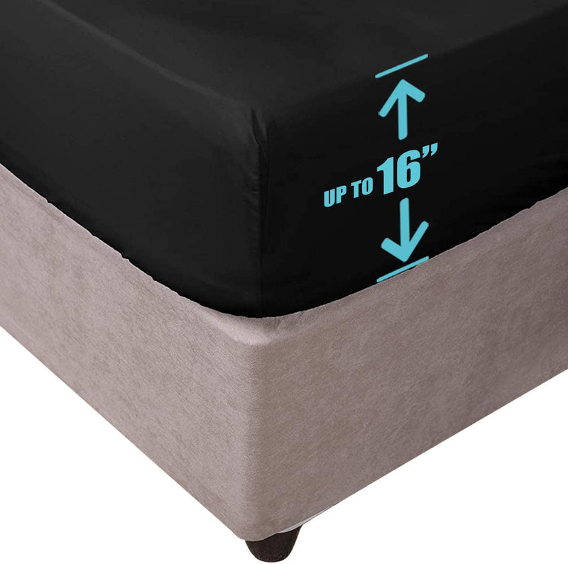 Lux Decor Collection Fitted Sheet - 16 Inches Deep Pocket Twin Sheets - Ultra Soft 1800 Thread Count Brushed Microfiber Fitted Sheet - Wrinkle, Fade & Shrinkage Resistant (Black, Twin) Black - NewNest Australia